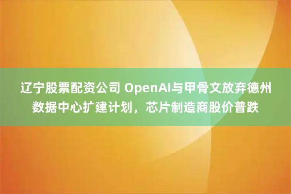 辽宁股票配资公司 OpenAI与甲骨文放弃德州数据中心扩建计划，芯片制造商股价普跌